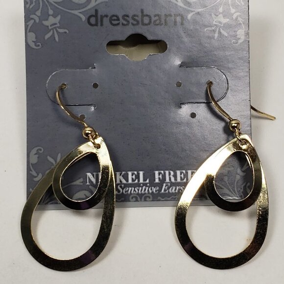 2/$30 Gold tone Double Hoop Teardrop Design 1.75" Earrings - Women  Jewelry - Picture 1 of 7